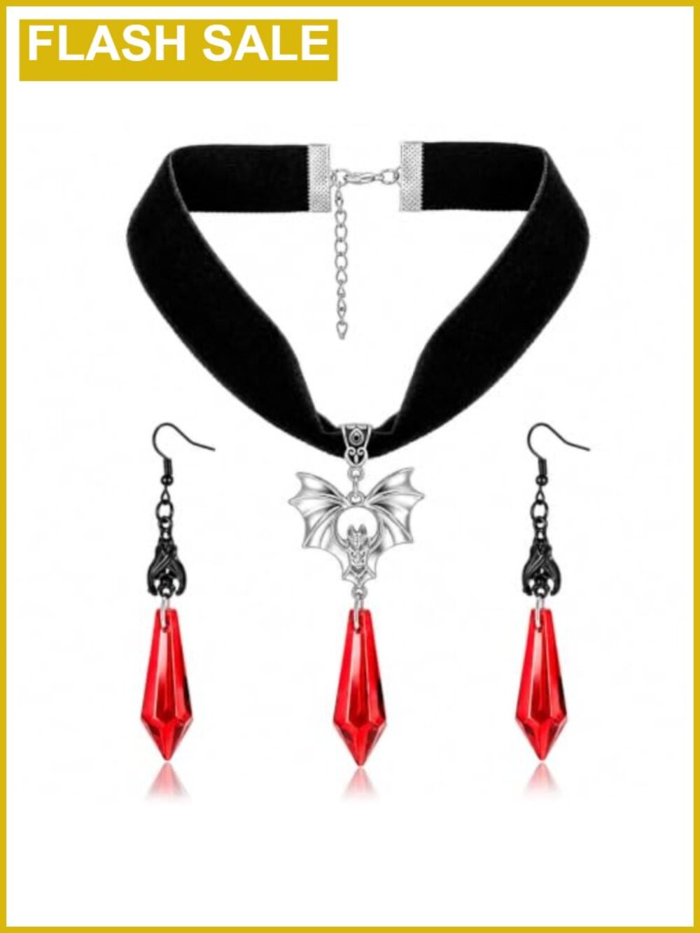 Gothic Bat Earrings Velvet Choker Necklace Set Halloween Costume Jewelry